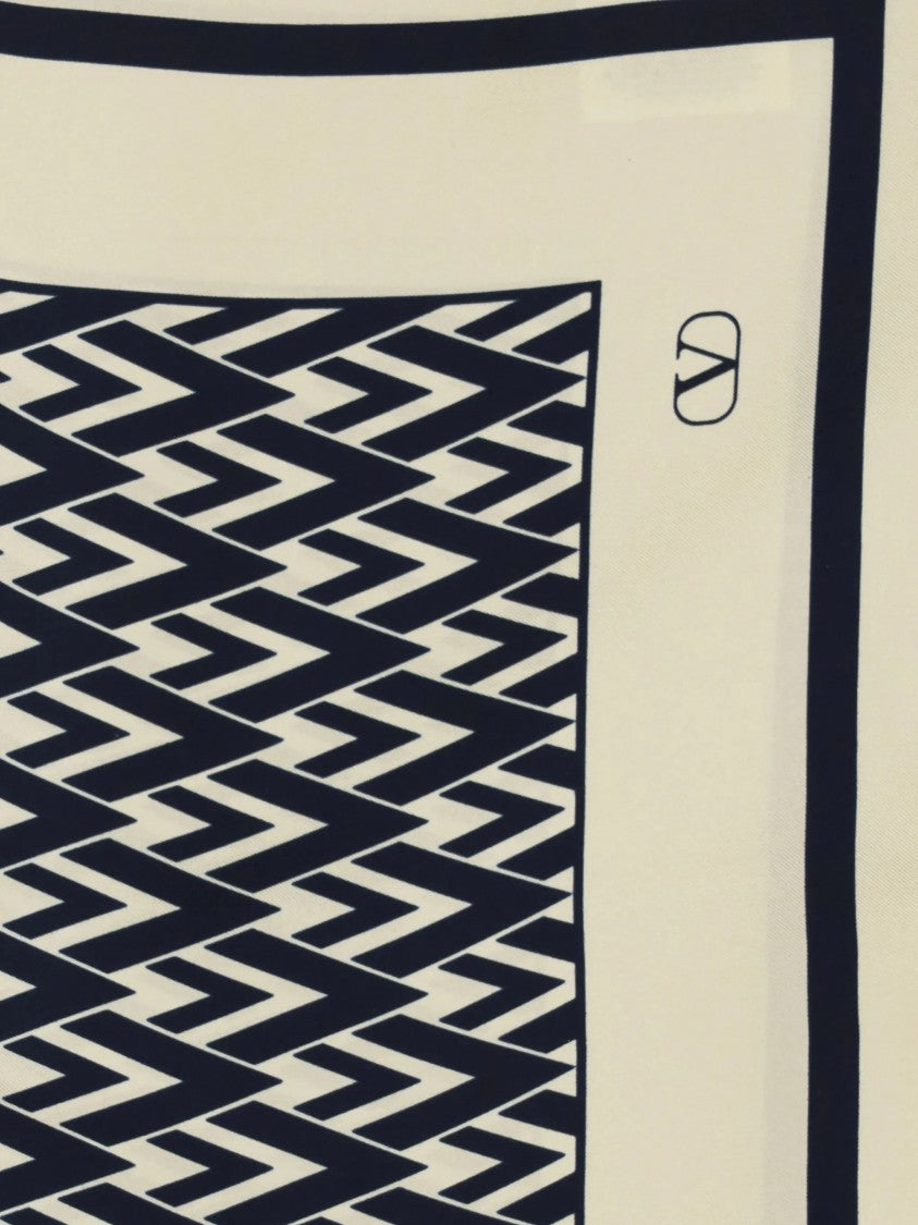 Valentino Dark/Light Foulard Toute Geometric Silk Scarf