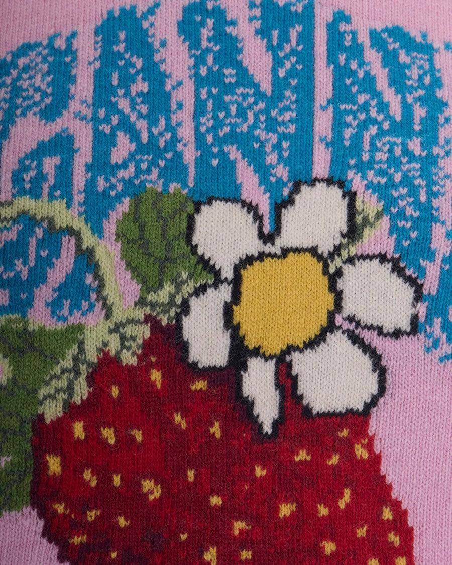 Ganni Cherry Pink Strawberry Printed Wool Vest