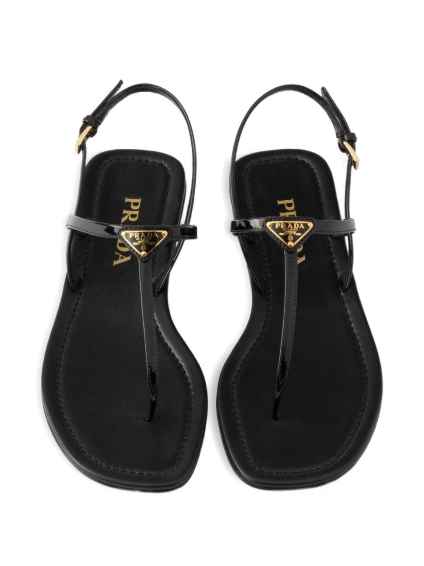 Prada Black Patent Leather Thong Triangle Sandals