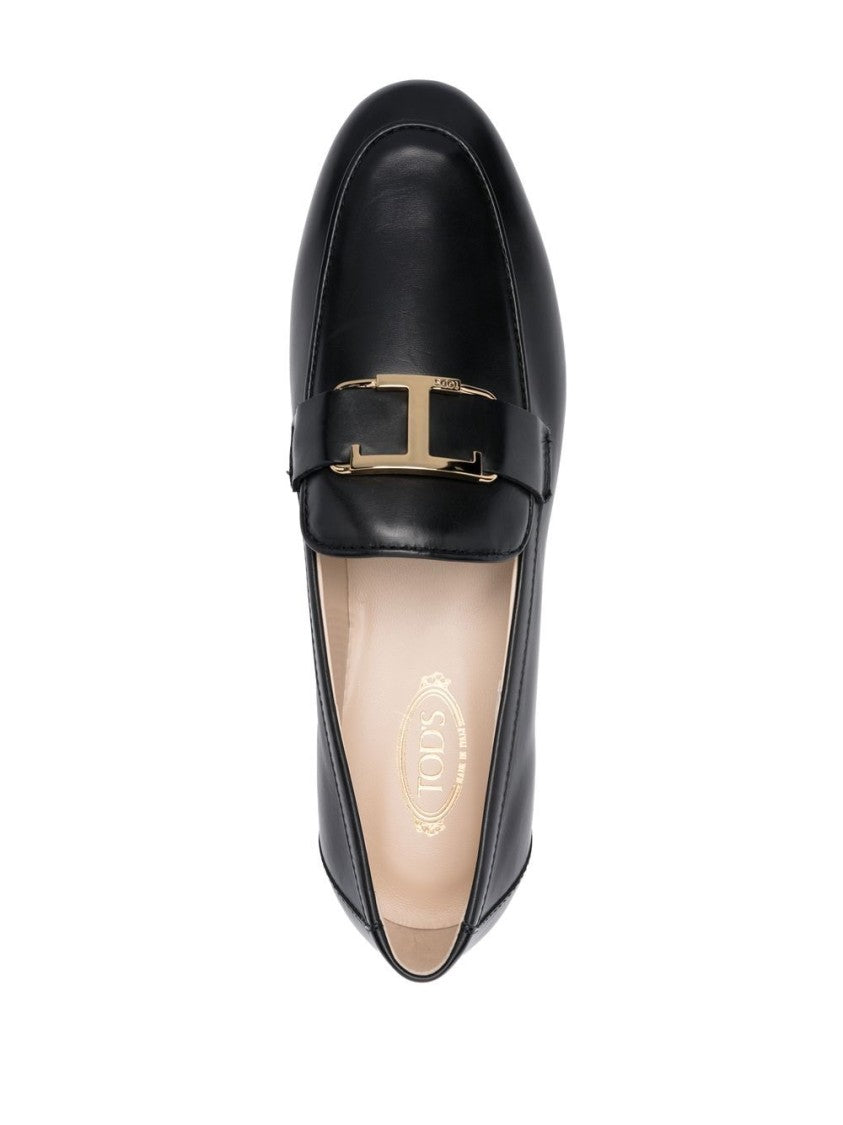 Tod's Black Gold Logo Plaque Leather Slip-On