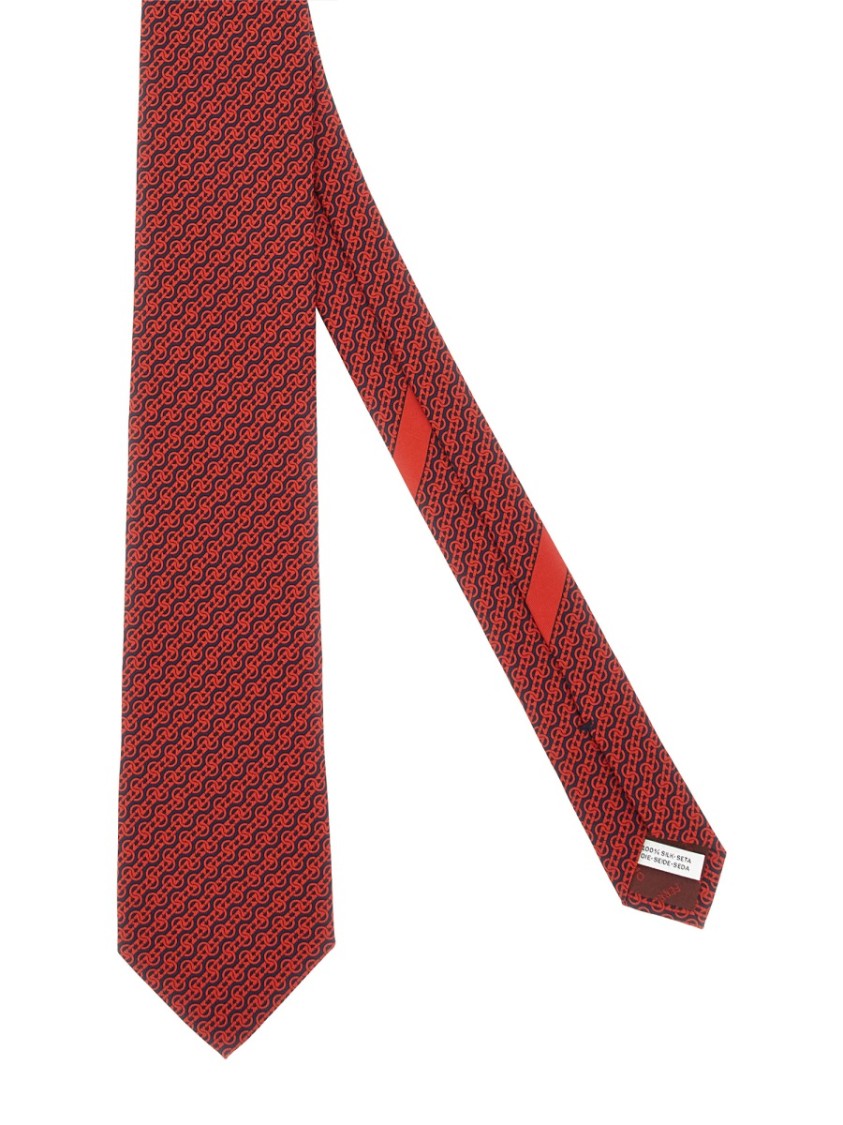 Ferragamo Twist Print Silk Tie With Intricate Design