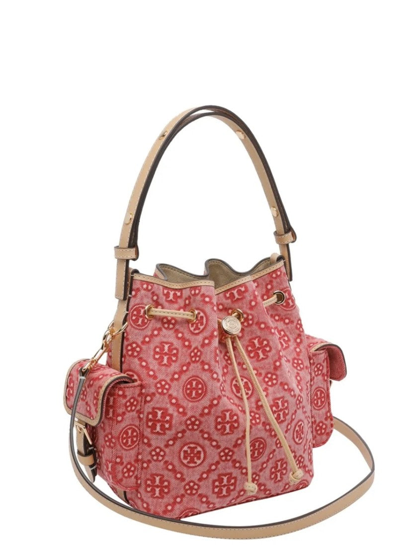 Tory Burch T-Monogram Drawstring Cotton Bucket Bag