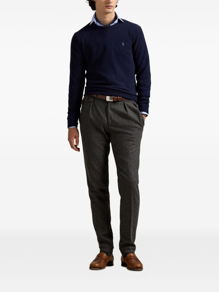 Polo Ralph Lauren Merino Wool Crew Neck Sweater With Embroidered Logo And Ribbed Detailing