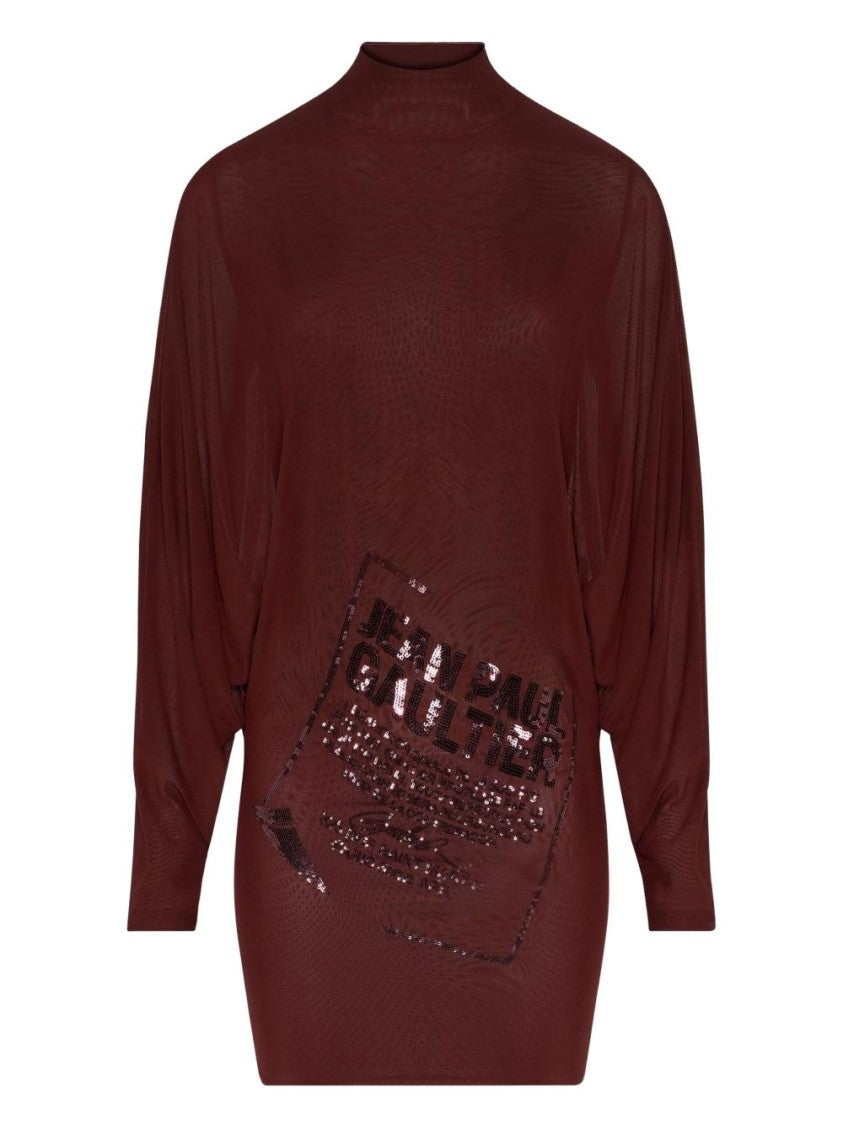 Jean Paul Gaultier Maroon High Neck Sequin Mini Dress