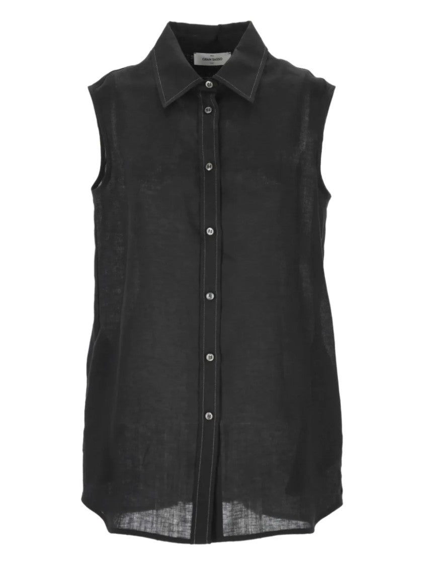 Paolo Fiorillo Capri Sleeveless Black Top With Classic Collar