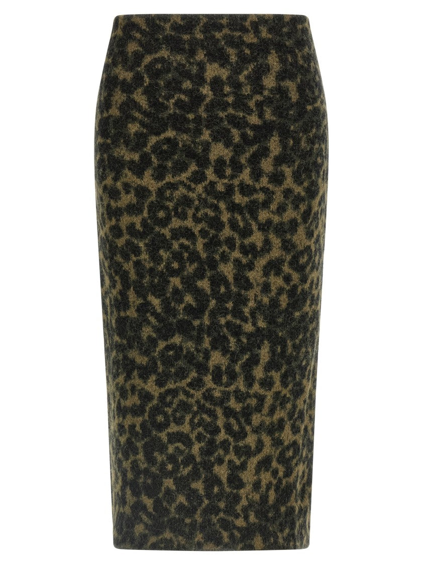 Nude Alpaca Wool Blend Animal Print Midi Skirt