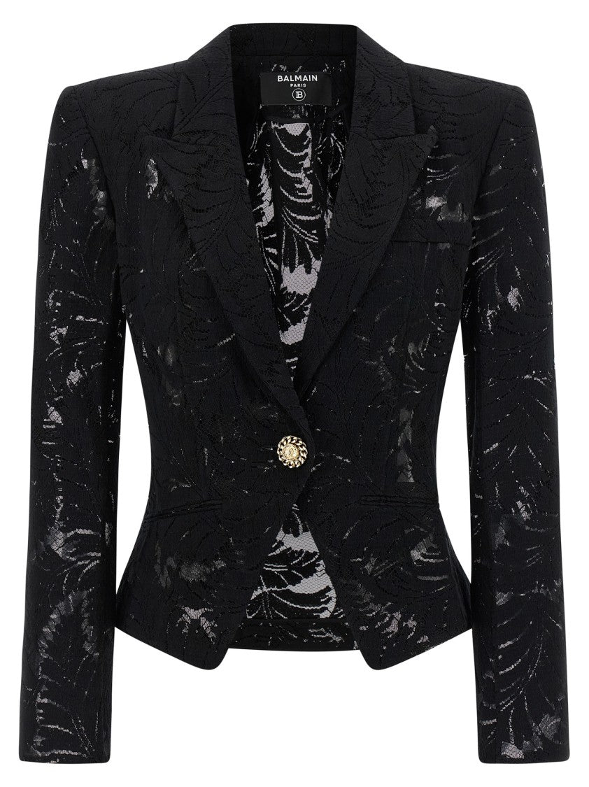Balmain Single-Breasted Lace Blazer With Tulle Lining And Gold Button Closure