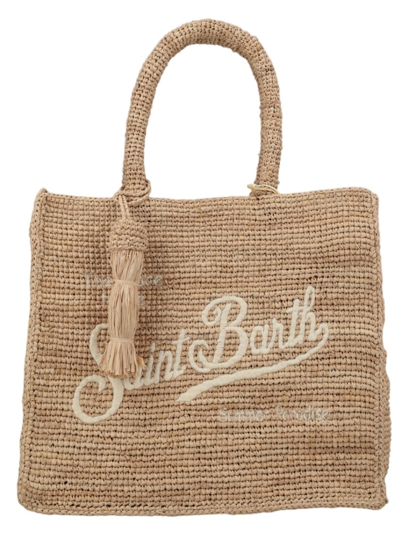 Mc2 Saint Barth Natural Woven Raffia Tassel Tote Bag