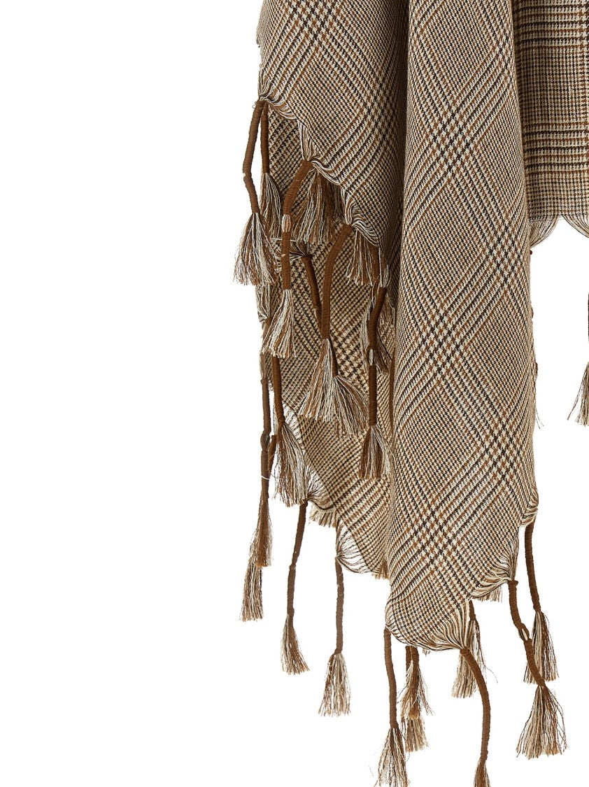 Brunello Cucinelli Prince Of Wales Patterned Linen And Viscose Poncho