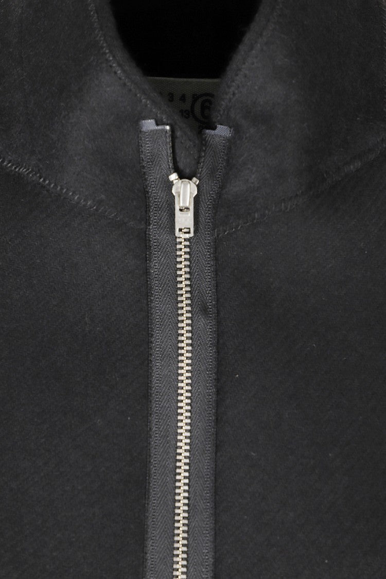 Mm6 By Maison Margiela Black Structured Shoulders Zip Wool-Blend Blazer