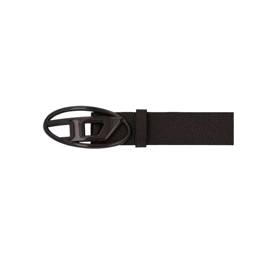 Diesel Textured Black Leather Belt With Oval Buckle