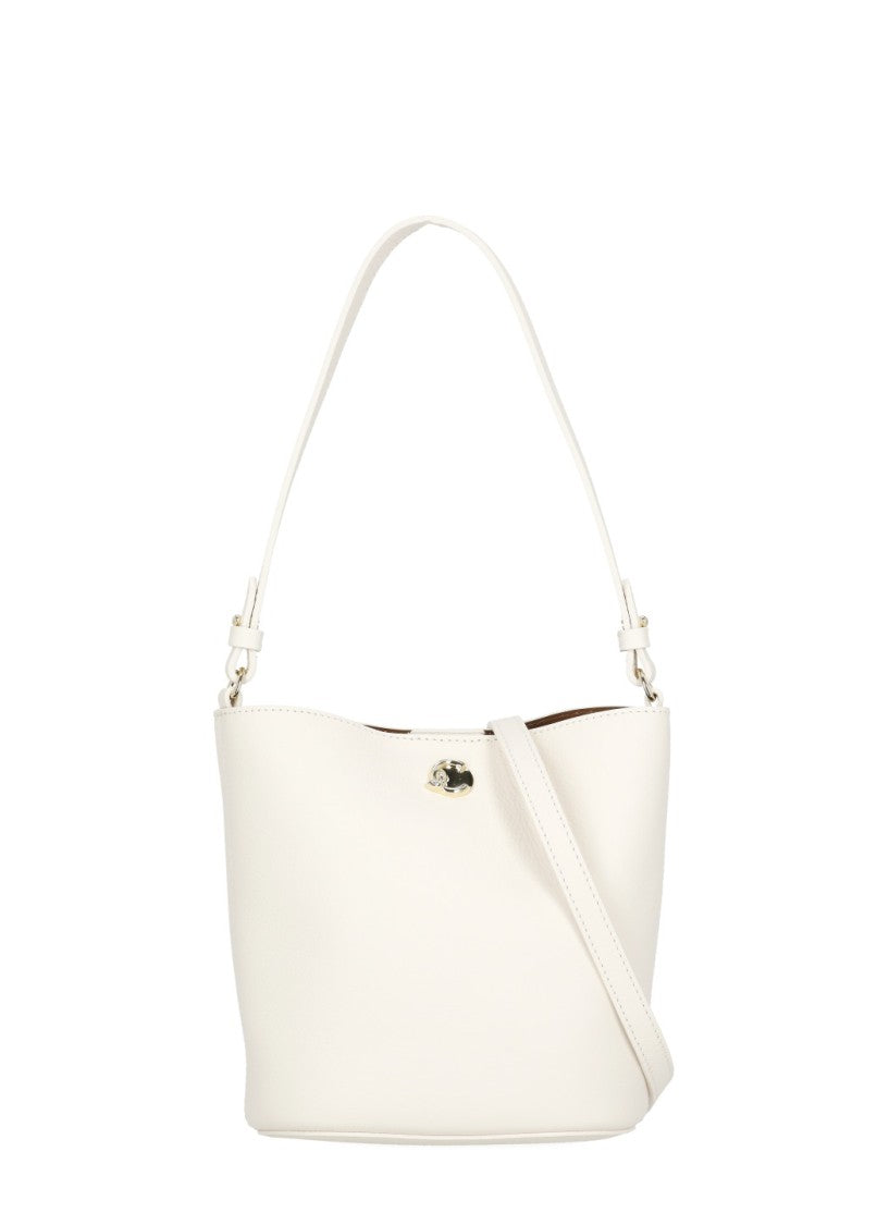 Coccinelle Ivory Leather Mini Bag With Gold Hardware And Removable Strap