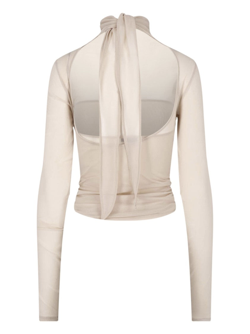 Lemaire Cream Layered Rear Bow Long-Sleeve Blouse