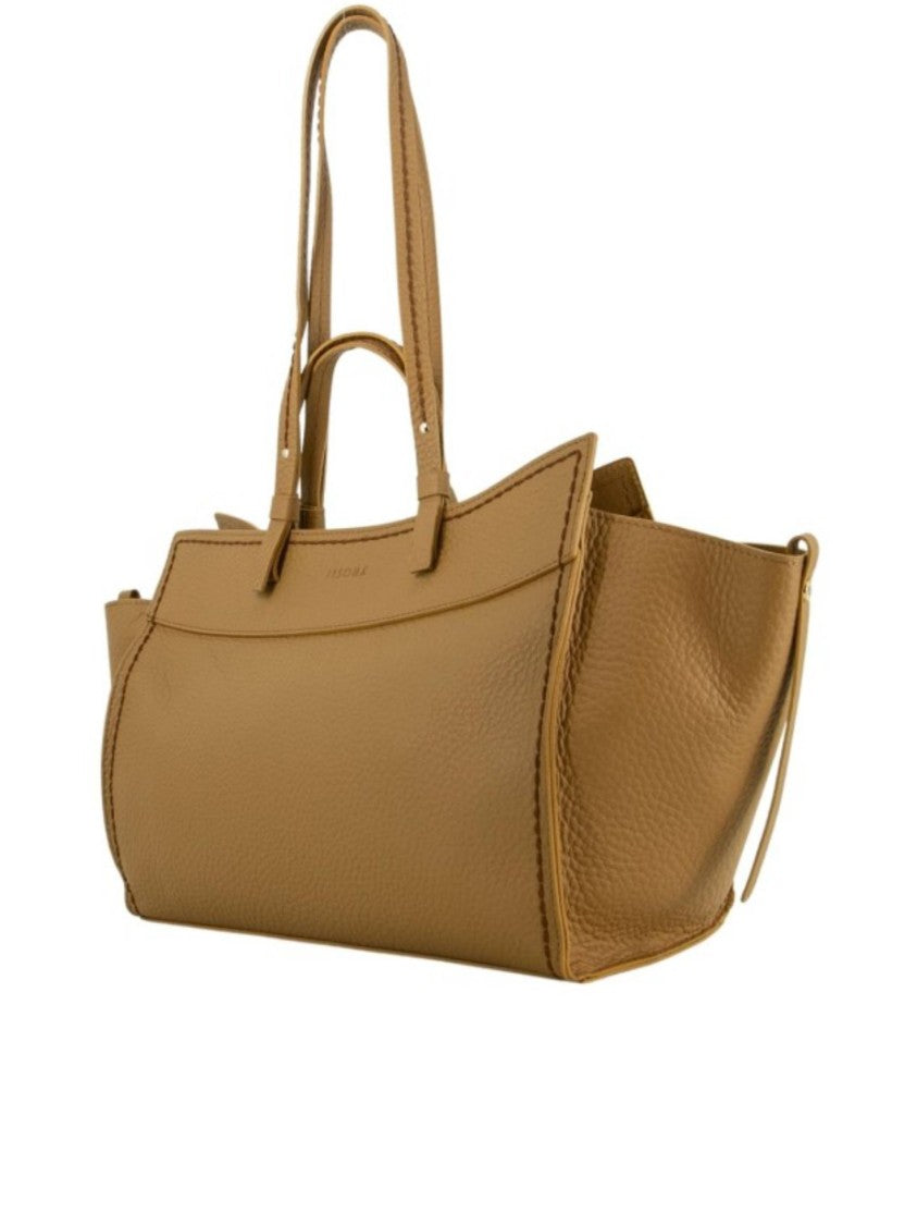 Visona` Brown Queen Structured Pebbled Leather Handbag