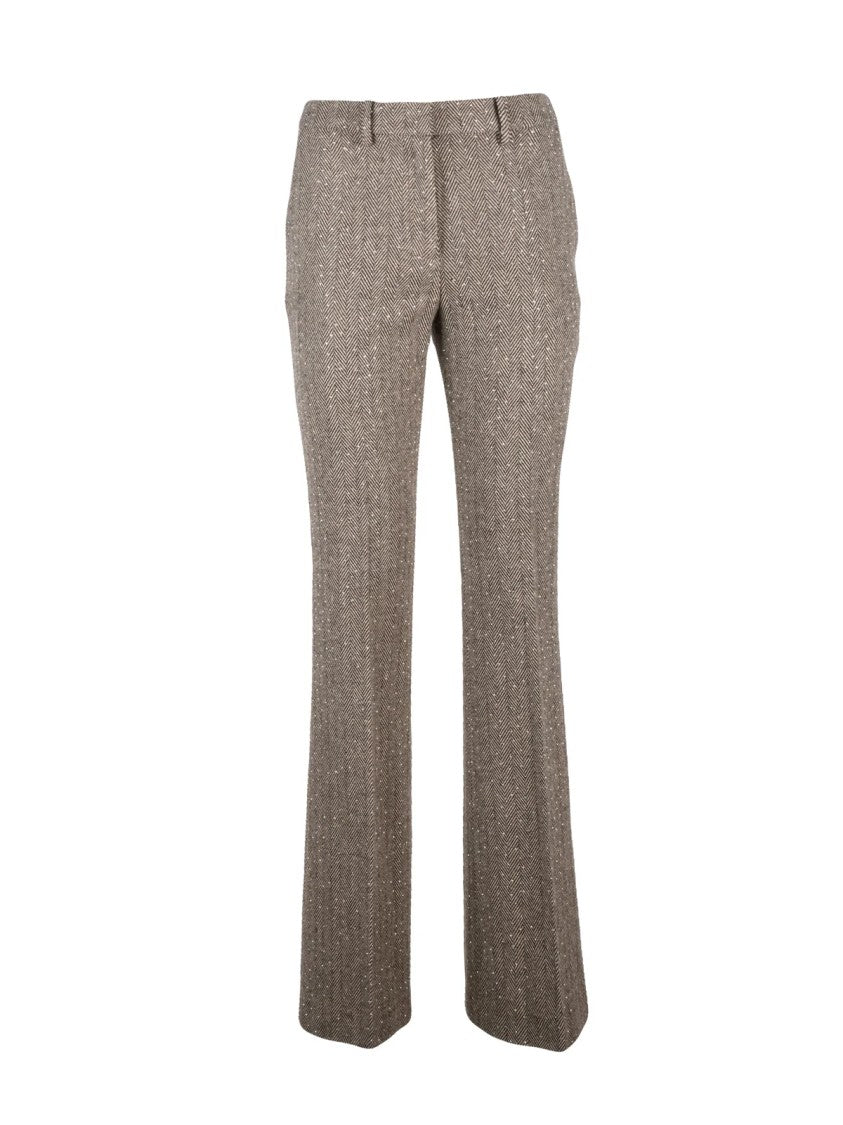 Ermanno Firenze Beige Polyester Straight-Leg Formal Pants