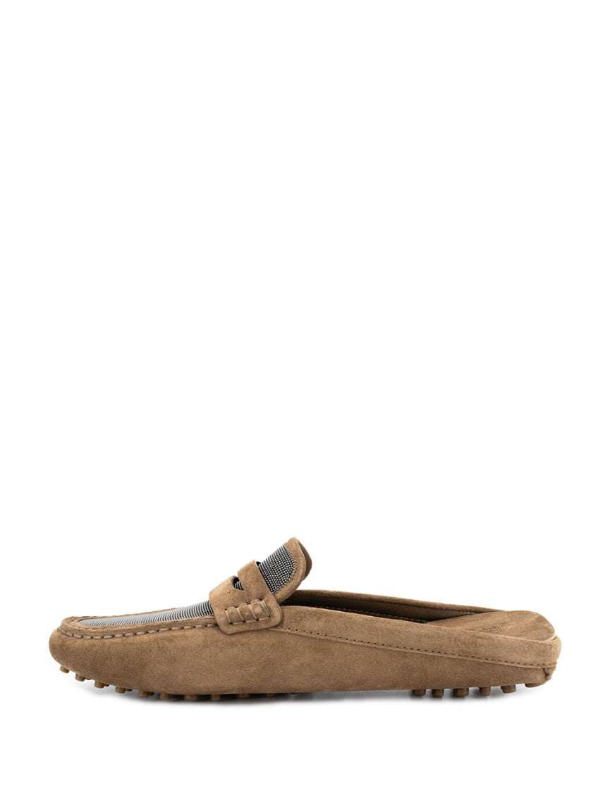 Brunello Cucinelli Suede Tapered Moccasins With Rubber Stud Sole