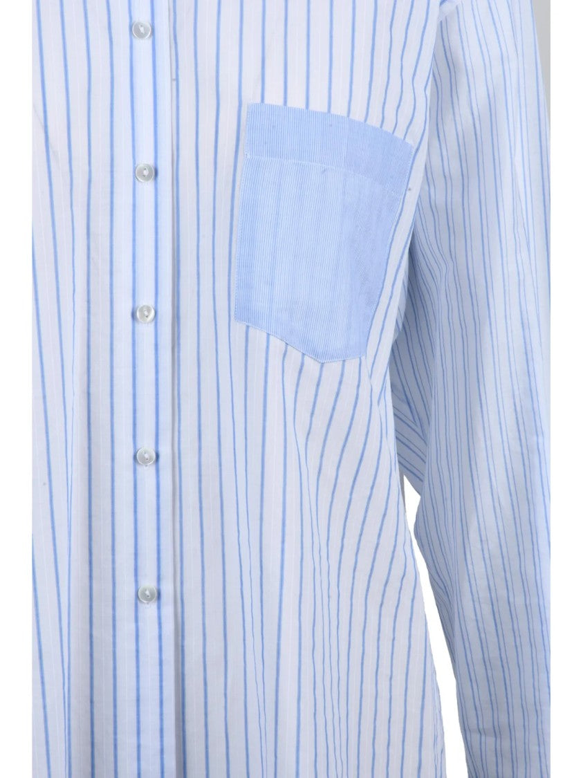 Xacus White/Light Blue Oversized Striped Brushed Cotton Shirt