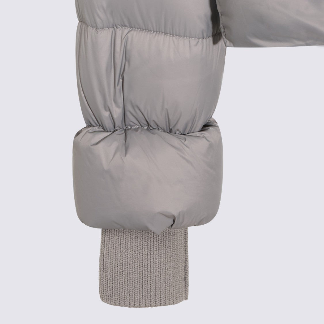 Rick Owens Quilted Grey Down Jacket With Hood And Extended Cuffs