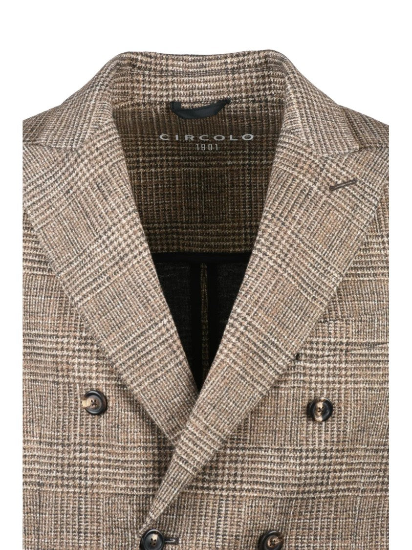 Circolo 1901 Double-Breasted Checkered Jacket With Wide Lapels And Patch Pockets