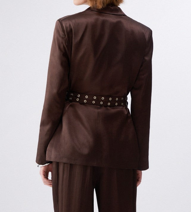 Liu Jo Crinkled Satin Belted Blazer Jacket