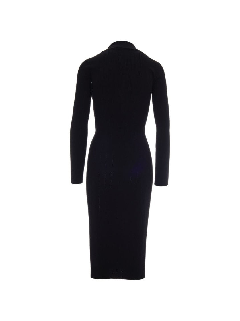 Elisabetta Franchi Black Fitted Knit V-Neck Metallic Dress