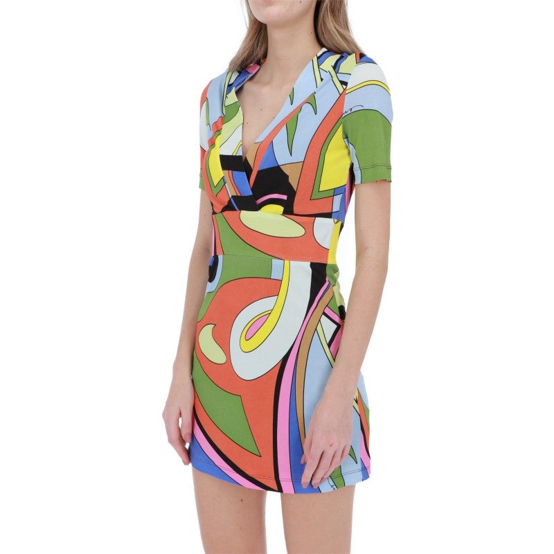 Moschino Multicolor Geometric Print Short V -Neck Dress