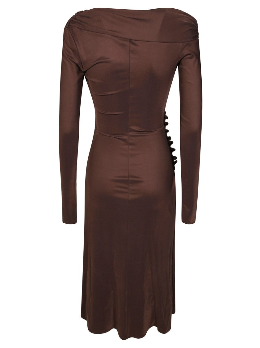 Elisabetta Franchi V-Neck Longuette Dress With Fitted Silhouette
