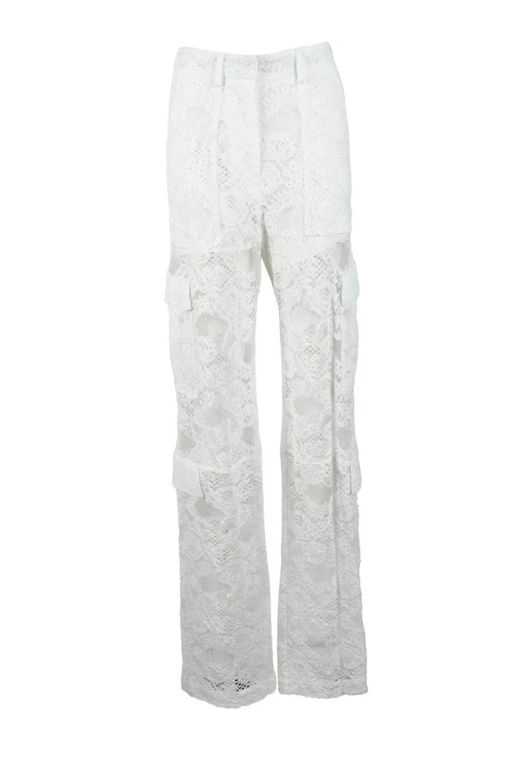Msgm Cotton Polyamide Trousers - White