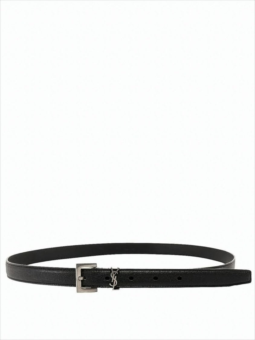 Saint Laurent Narrow Lambskin Belt With Minimalist Silver Buckle