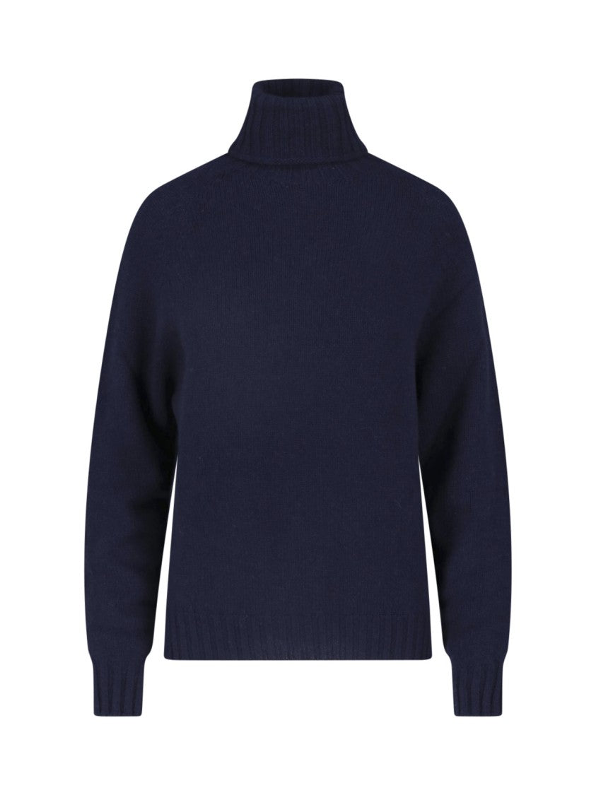 Ma'ry'ya Navy Blue Cashmere-Wool High Neck Ribbed Turtleneck