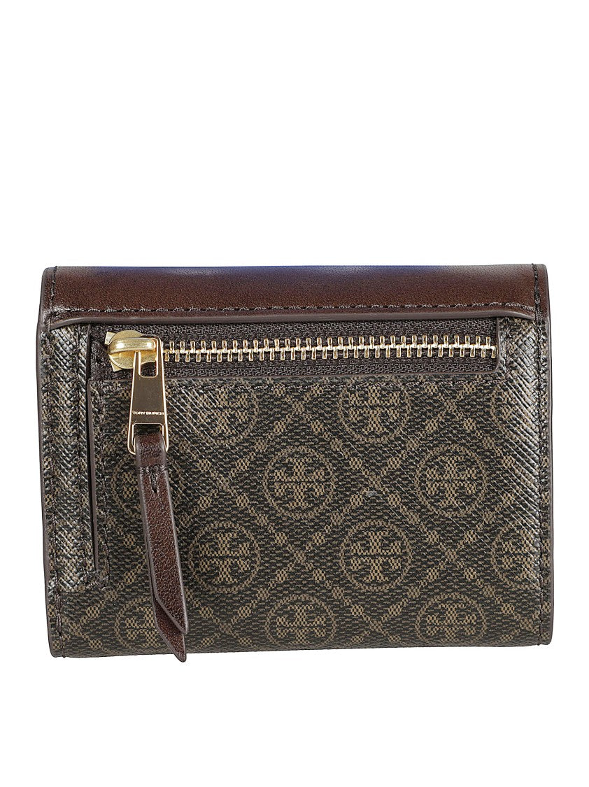 Tory Burch Compact Monogram Wallet With Textured Fabric