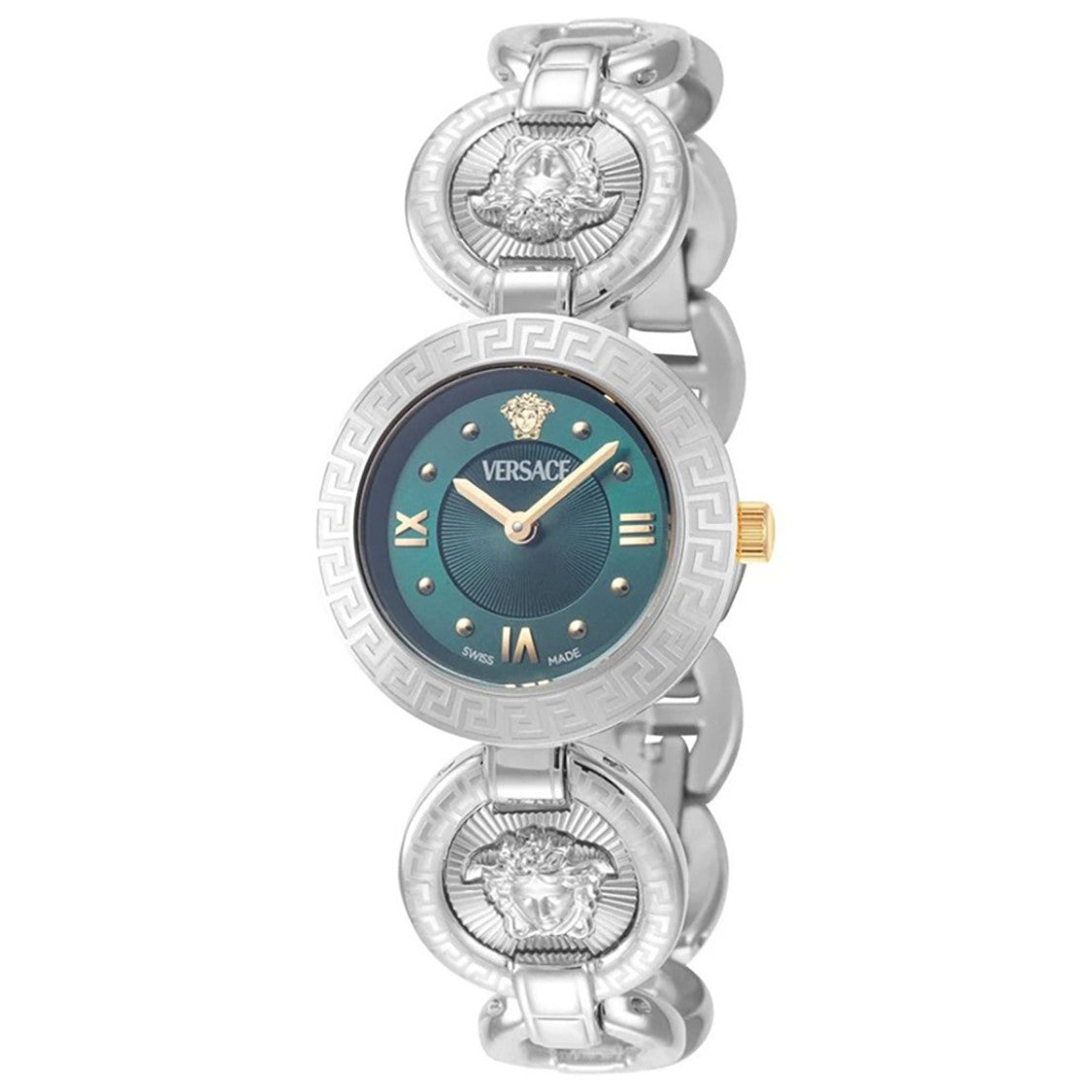 Versace Greca Jewel 28Mm Stainless Steel Wristwatch With Green Dial