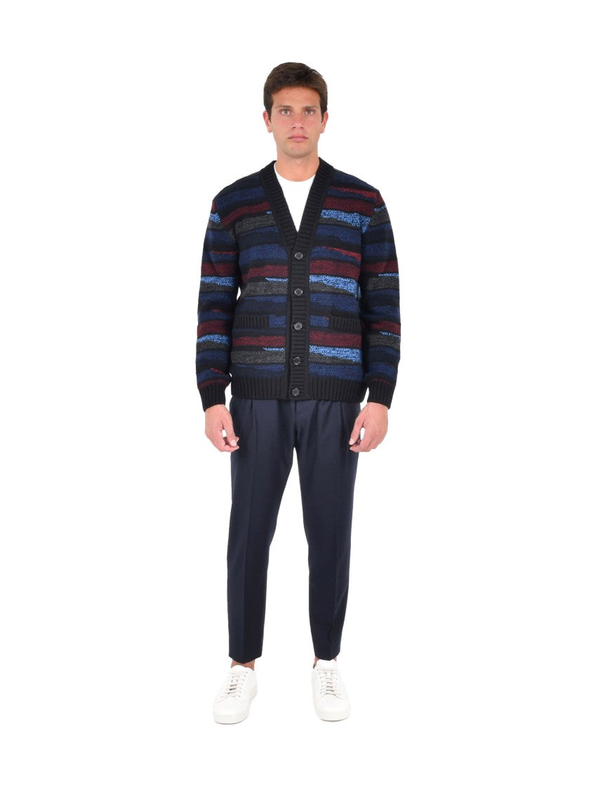 Missoni V-Neck Wool Cardigan With Multicolor Striped Inlays