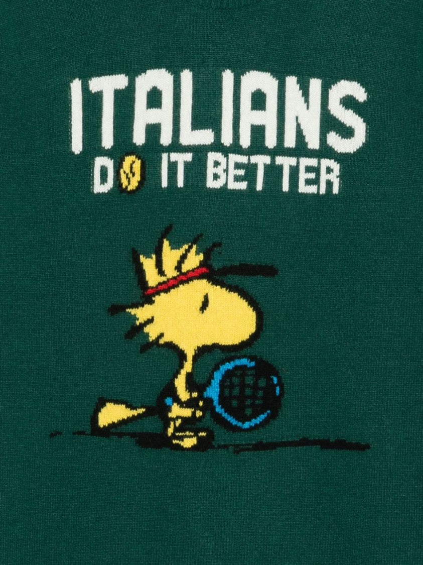 Mc2 Saint Barth Green Wool-Cashmere Sweatshirt With Playful Graphic