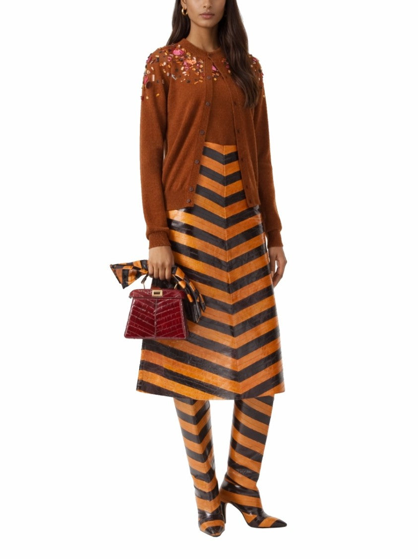 Fendi Wool-Blend Delicate Sequined Fitted Cardigan