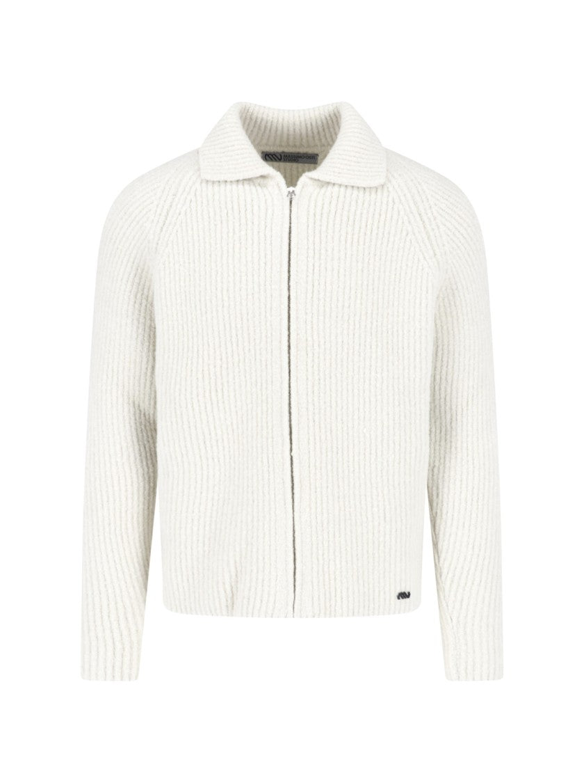 Massimo Osti Studio White Wool-Blend Textured Ribbed Zip-Through Knit