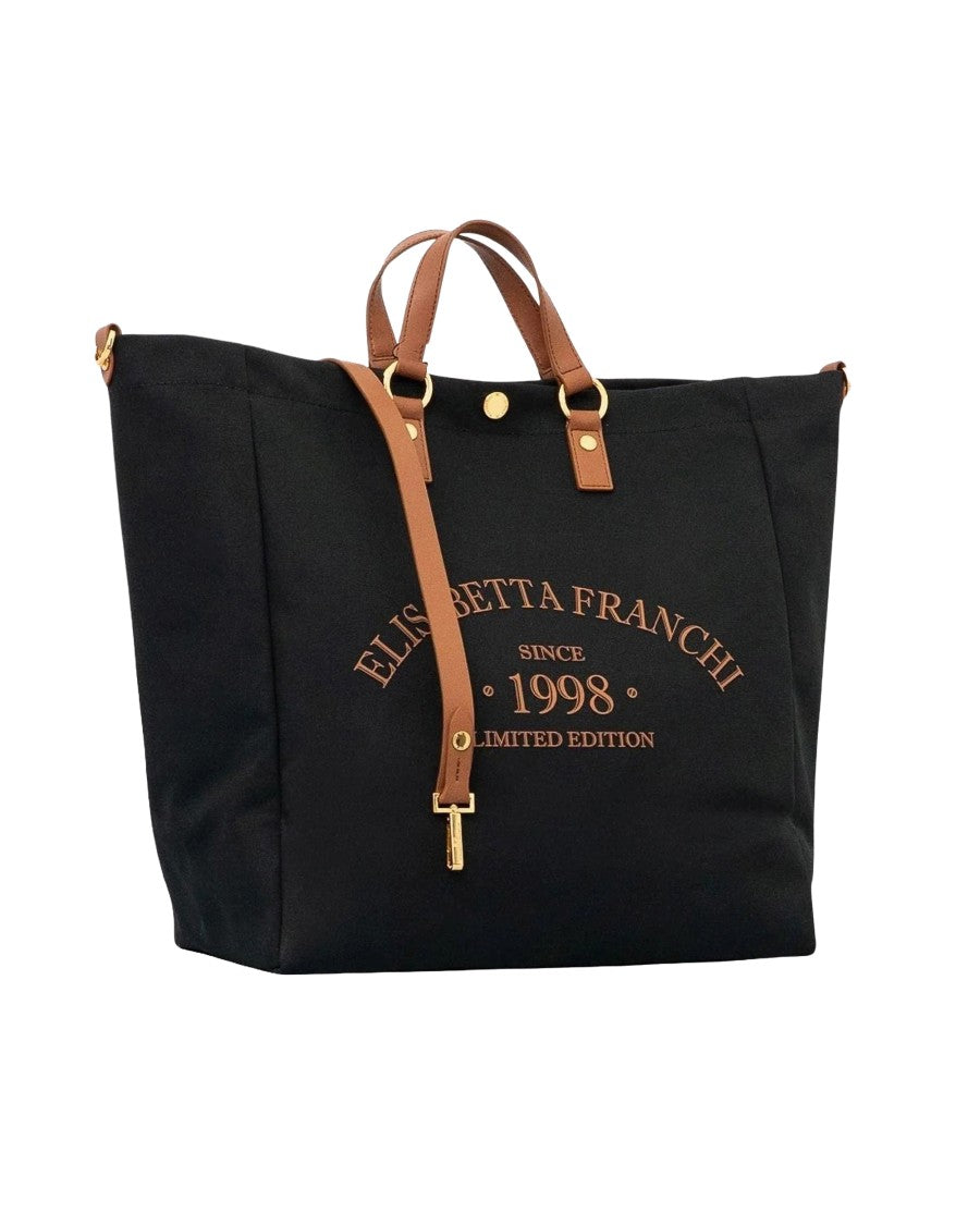 Elisabetta Franchi Black Leather Beach Bag