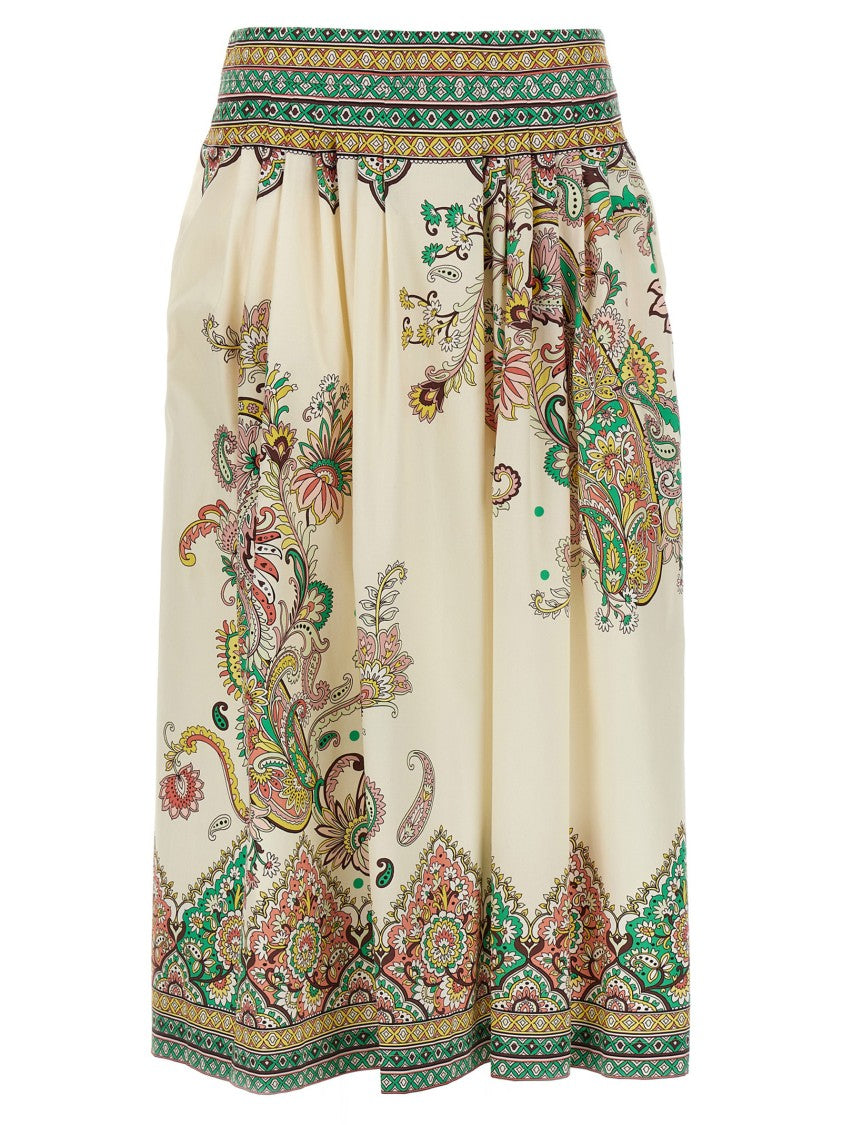 Etro Cotton Midi Skirt With All-Over Paisley Print
