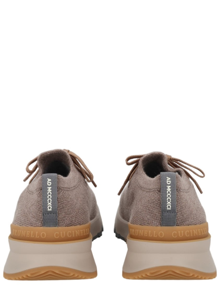 Brunello Cucinelli Knitted Wool Sneakers With Textured Sole And Branded Pull Tab