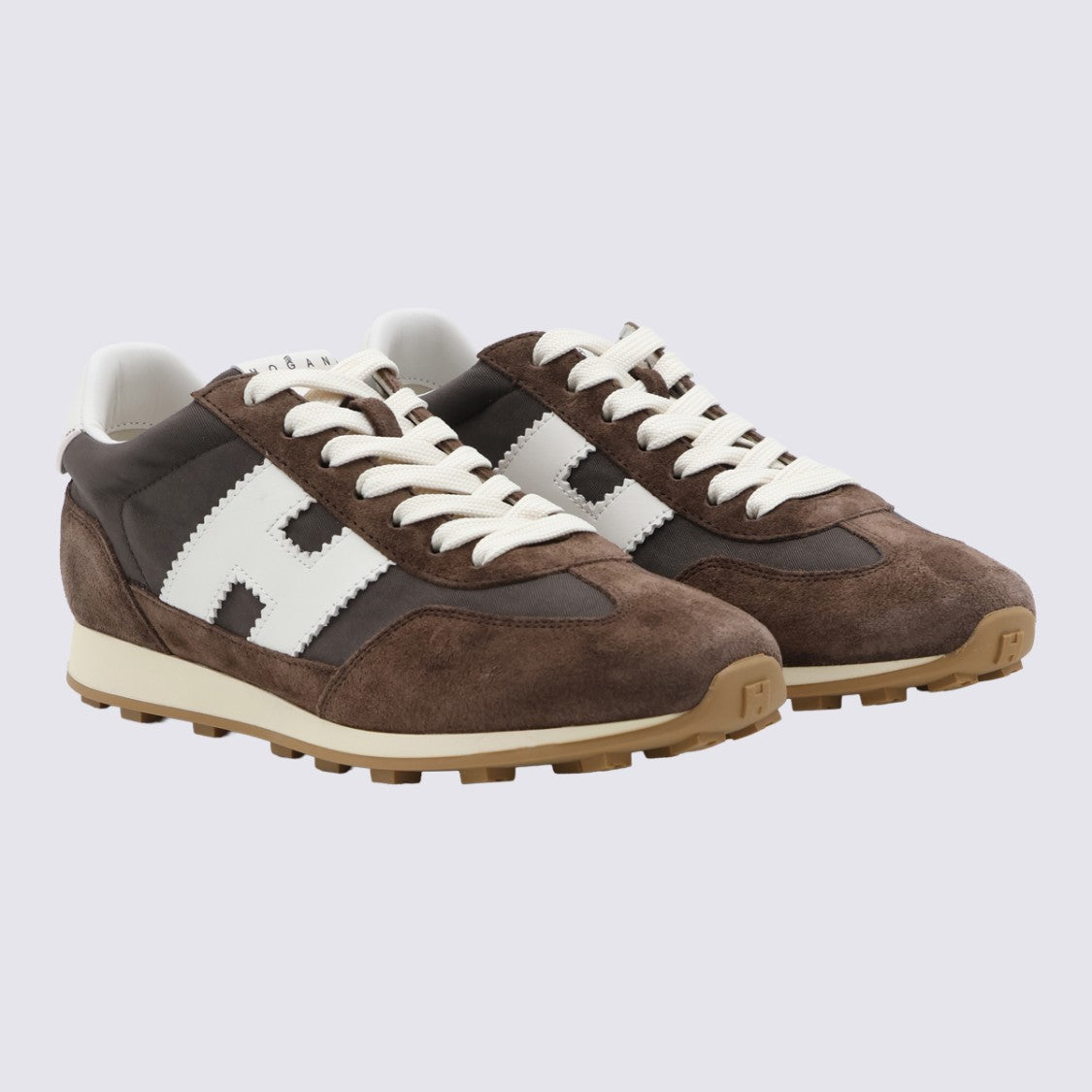 Hogan Dark Brown Suede Sneakers With White Detailing