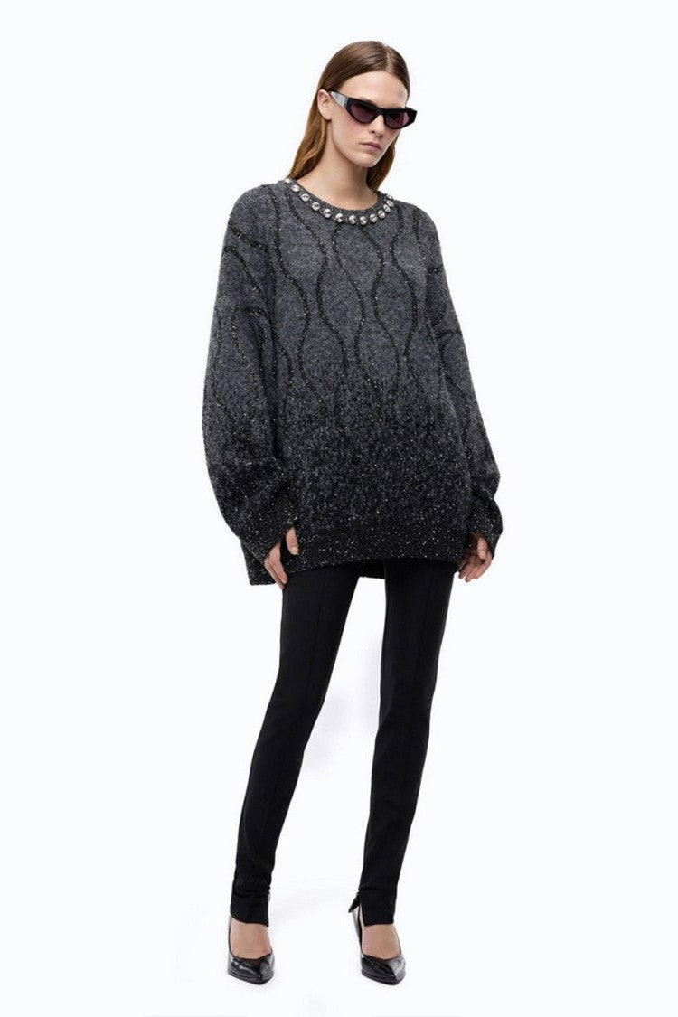 Pinko Multicolor Ombre Wavy Metallic Crewneck Polyester Sweater
