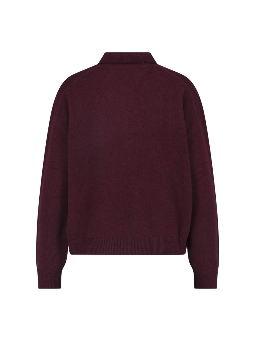 Anine Bing Burgundy Cashmere Polo Sweater With Classic Collar