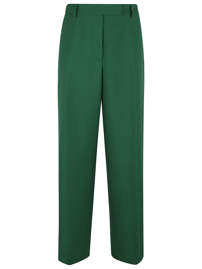 Dries Van Noten Cropped Wide-Leg Trousers In Deep Green Wood Blend