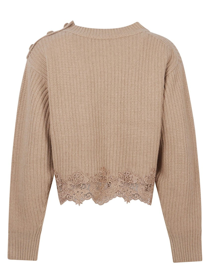 Chloé Wool Cashmere-Blend Lace Trim Turtleneck