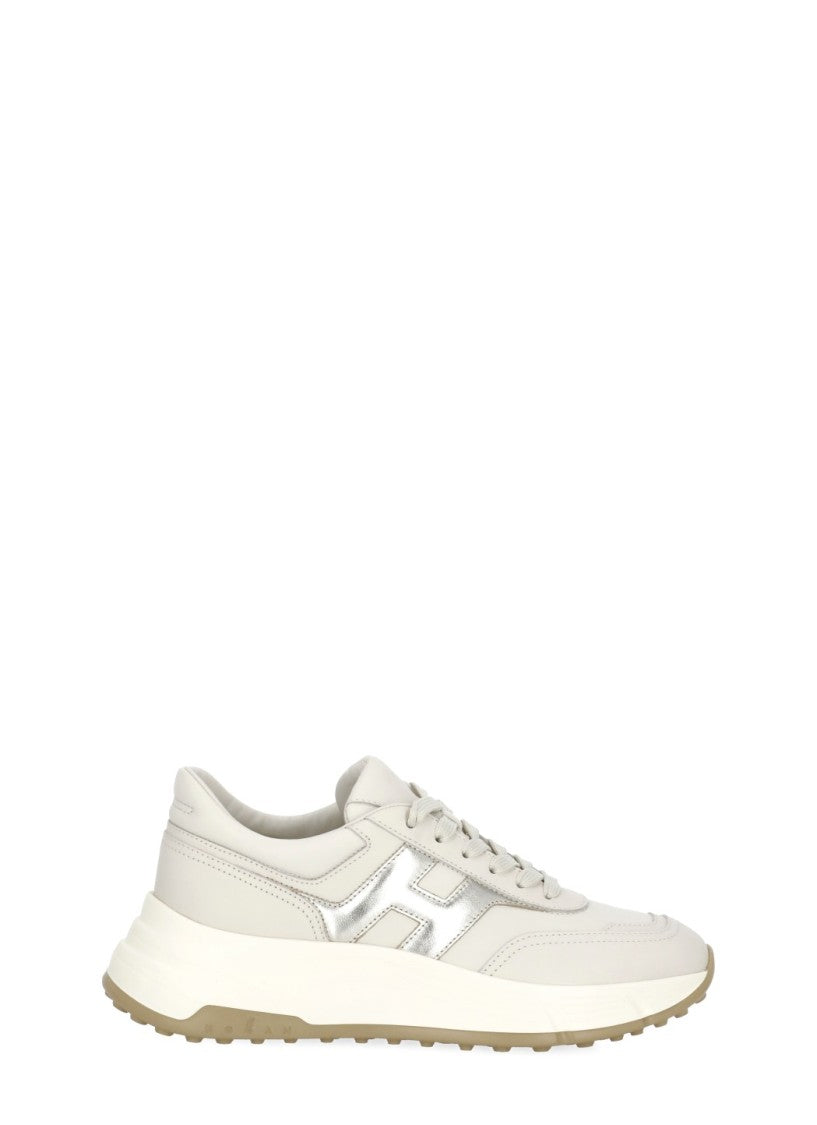 Hogan Beige Smooth Leather Rolled Logo Sneakers