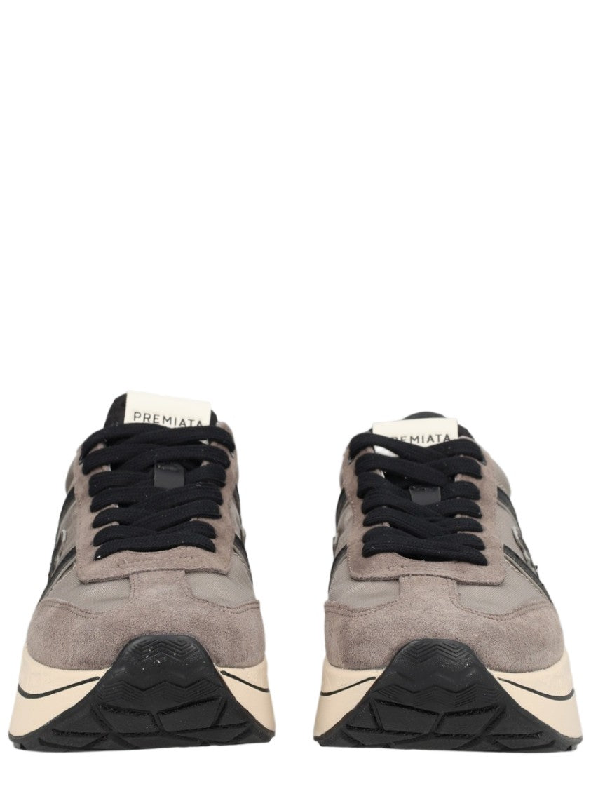 Premiata Grey Suede Smooth Leather Sneakers
