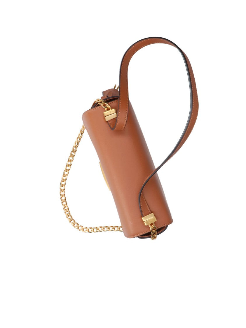 Tod's Structured Brown Leather Handbag With Gold-Tone Clasp
