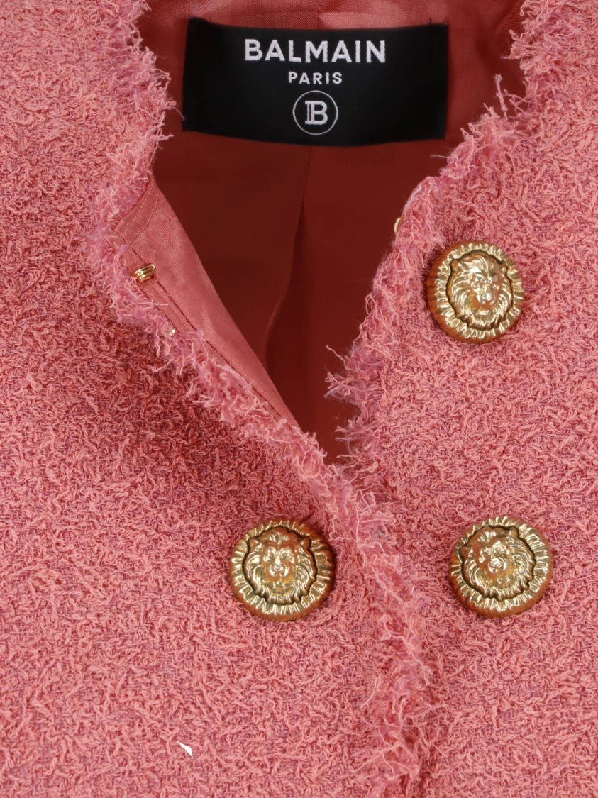 Balmain Pink Spencer Cropped Tweed Jewel Jacket