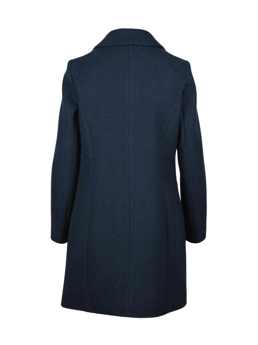 Lakore Navy Blue Fitted Wool-Blend Coat