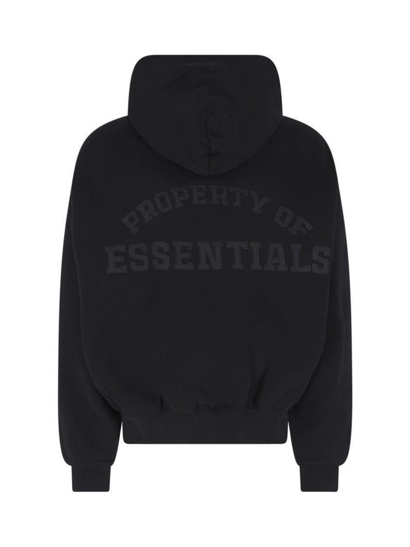 Fear Of God Essentials Black Cropped Half-Zip Embossed Logo Hoodie